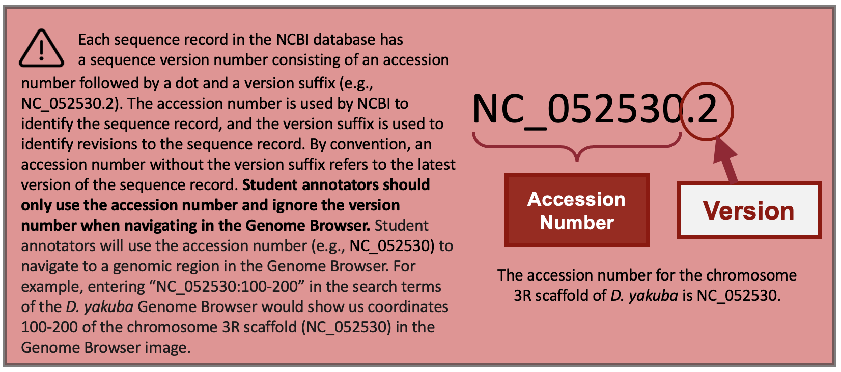 Each sequence record in the NCBI database has a sequence version number consisting of an accession number followed by a dot and a version suffix (e.g.